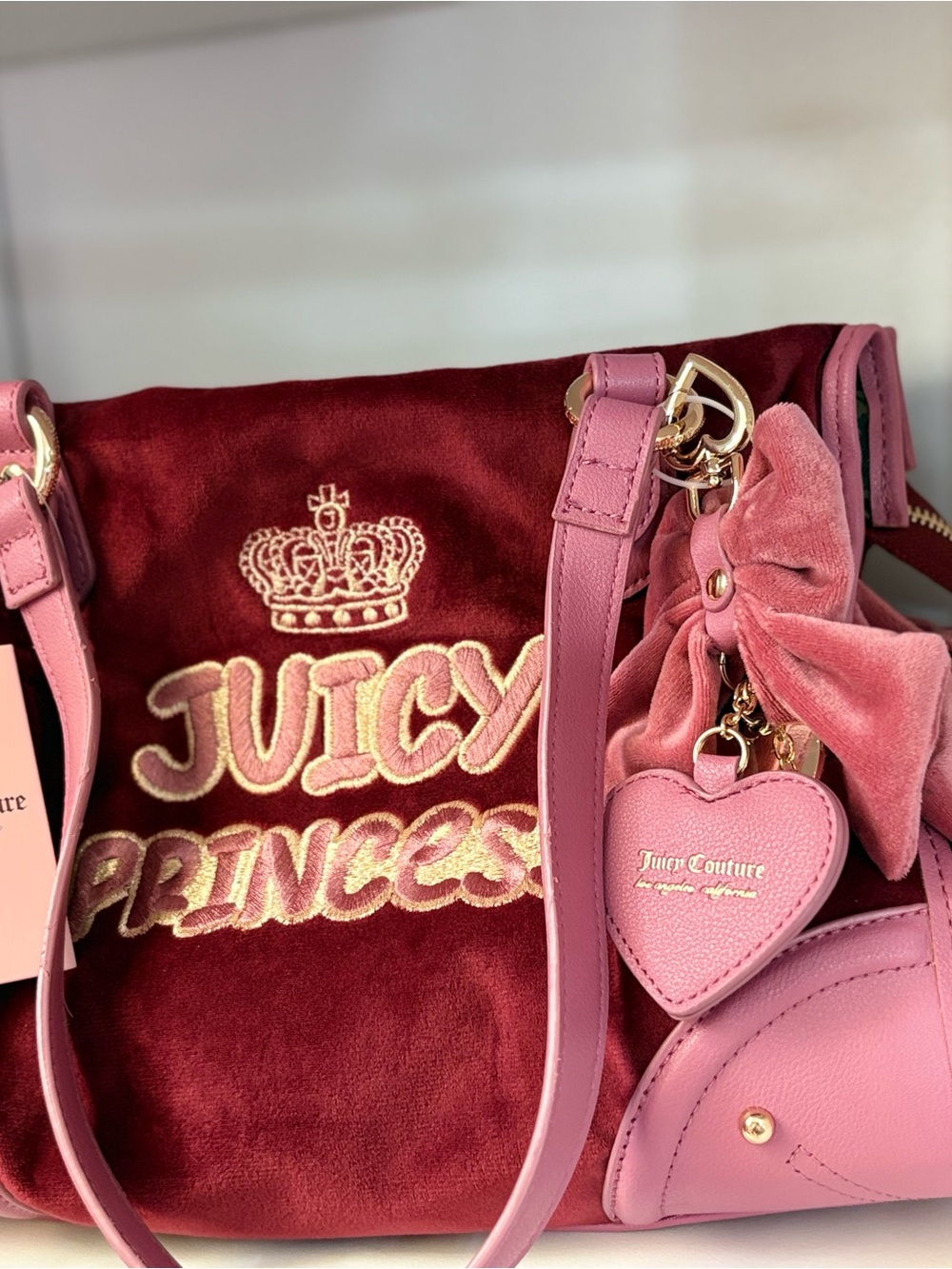 Juicy Couture Pink and Burgundy Juicy Princess Velvet Shoulder Bag